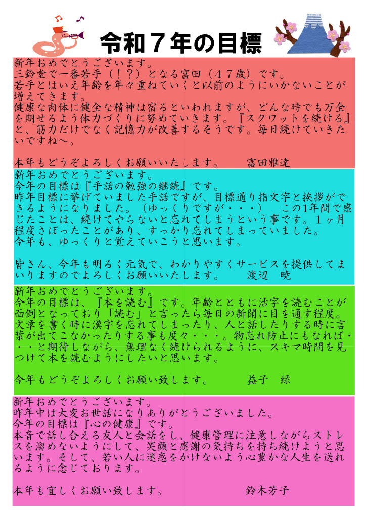 三鈴堂だより 令和7年の目標